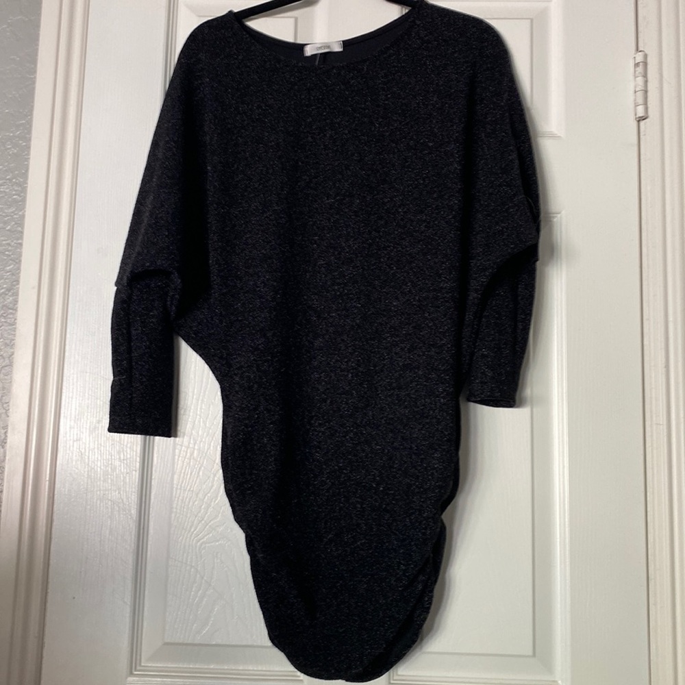 Black ruched metallic /shimmer “Cherish” long sleeve mini dress NWT